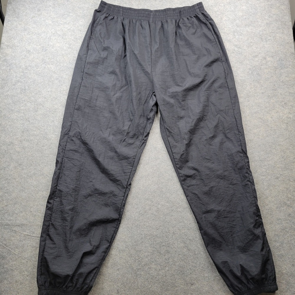 Vintage Reebok Nylon Track Pants Black Baggy Joggers Mens XXL Retro Zip Ankle